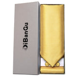 Luxury Gold Plaid Check 100% Silk Men Vintage Ascot Tie Hanky Cufflinks 3Pcs Set - Tania's Online Closet, LLC