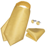 Luxury Gold Plaid Check 100% Silk Men Vintage Ascot Tie Hanky Cufflinks 3Pcs Set - Tania's Online Closet, LLC