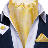 Luxury Gold Plaid Check 100% Silk Men Vintage Ascot Tie Hanky Cufflinks 3Pcs Set - Tania's Online Closet, LLC