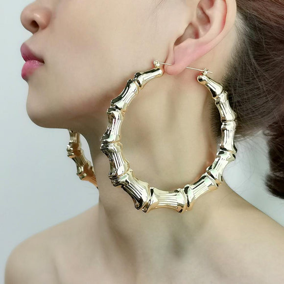Metal Bamboo Large Hoop Earrings Gold Color Round Alloy  Big Earrings 2020 - Tania's Online Closet, LLC