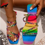 Women's Summer Slippers Open Toe Outdoor Beach Shoes Rhinestone Flat Sandals Multicolor - Tania's Online Closet, LLC