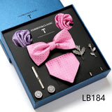 Necktie set for Men Silk Butterfly Tie Hanky Cufflinks Cufflinks Tie Clips and Lapel Pin Sets - Tania's Online Closet, LLC