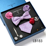 Necktie set for Men Silk Butterfly Tie Hanky Cufflinks Cufflinks Tie Clips and Lapel Pin Sets - Tania's Online Closet, LLC