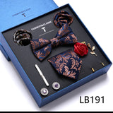 Necktie set for Men Silk Butterfly Tie Hanky Cufflinks Cufflinks Tie Clips and Lapel Pin Sets - Tania's Online Closet, LLC