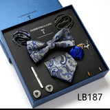 Necktie set for Men Silk Butterfly Tie Hanky Cufflinks Cufflinks Tie Clips and Lapel Pin Sets - Tania's Online Closet, LLC