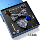 Necktie set for Men Silk Butterfly Tie Hanky Cufflinks Cufflinks Tie Clips and Lapel Pin Sets - Tania's Online Closet, LLC