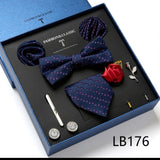 Necktie set for Men Silk Butterfly Tie Hanky Cufflinks Cufflinks Tie Clips and Lapel Pin Sets - Tania's Online Closet, LLC
