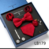Necktie set for Men Silk Butterfly Tie Hanky Cufflinks Cufflinks Tie Clips and Lapel Pin Sets - Tania's Online Closet, LLC