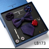Necktie set for Men Silk Butterfly Tie Hanky Cufflinks Cufflinks Tie Clips and Lapel Pin Sets - Tania's Online Closet, LLC