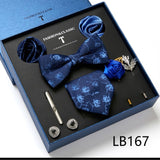 Necktie set for Men Silk Butterfly Tie Hanky Cufflinks Cufflinks Tie Clips and Lapel Pin Sets - Tania's Online Closet, LLC