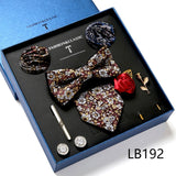 Necktie set for Men Silk Butterfly Tie Hanky Cufflinks Cufflinks Tie Clips and Lapel Pin Sets - Tania's Online Closet, LLC