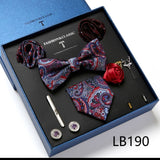 Necktie set for Men Silk Butterfly Tie Hanky Cufflinks Cufflinks Tie Clips and Lapel Pin Sets - Tania's Online Closet, LLC