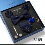 Necktie set for Men Silk Butterfly Tie Hanky Cufflinks Cufflinks Tie Clips and Lapel Pin Sets - Tania's Online Closet, LLC