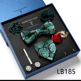 Necktie set for Men Silk Butterfly Tie Hanky Cufflinks Cufflinks Tie Clips and Lapel Pin Sets - Tania's Online Closet, LLC