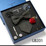 Necktie set for Men Silk Butterfly Tie Hanky Cufflinks Cufflinks Tie Clips and Lapel Pin Sets - Tania's Online Closet, LLC