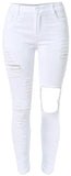 High Waist Stretch Denim White or Black Knee Ripped Jeans - Tania's Online Closet, LLC