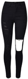 High Waist Stretch Denim White or Black Knee Ripped Jeans - Tania's Online Closet, LLC