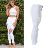 High Waist Stretch Denim White or Black Knee Ripped Jeans - Tania's Online Closet, LLC