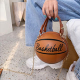 New Design Basketball Shape Hand Bag Fashion Women Chains Handbag Letter Shoulder Bag Female Mini Crossbody Bags Circular Purse - Tania's Online Closet, LLC
