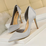 New Spring European Slim High Heels Silk Elegant OL Shallow Pointed Fashion Pumps - Tania's Online Closet, LLC