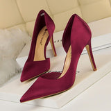 New Spring European Slim High Heels Silk Elegant OL Shallow Pointed Fashion Pumps - Tania's Online Closet, LLC
