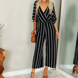 OL Ladies Half Sleeve Striped Loose Baggy Trousers Jumpsuit Overalls Wide Leg Trousers Romper Jumpsuit - Tania's Online Closet, LLC