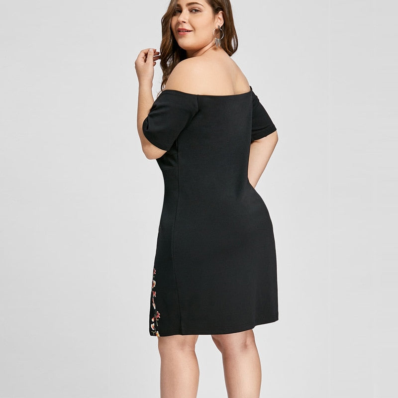 Off The Shoulder Women Bodycon Dresses Plus Size 5XL 4XL Side Slit Emboridery