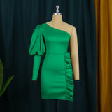 Mini Dresses One Shoulder Long Sleeve Evening Gowns - Tania's Online Closet, LLC