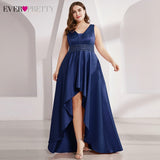 Satin Prom Dress Double V-Neck Sequined Sleeveless Asymmetrical Party Gowns - Tania's Online Closet, LLC