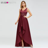 Satin Prom Dress Double V-Neck Sequined Sleeveless Asymmetrical Party Gowns - Tania's Online Closet, LLC