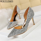 Sexy High Heels Pointed Toe Stiletto Glitter Heels- Wedding Shoes Bride Designer Heels - Tania's Online Closet, LLC