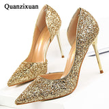 Sexy High Heels Pointed Toe Stiletto Glitter Heels- Wedding Shoes Bride Designer Heels - Tania's Online Closet, LLC