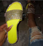 Rhinestone Candy-colored Slides - Diamond Flat Bottom Outdoor Sandals - Tania's Online Closet, LLC