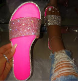 Rhinestone Candy-colored Slides - Diamond Flat Bottom Outdoor Sandals - Tania's Online Closet, LLC