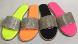 Rhinestone Candy-colored Slides - Diamond Flat Bottom Outdoor Sandals - Tania's Online Closet, LLC
