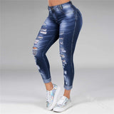 Ripped Hole Jeans for Women High Waist Denim Pants Mom Jeans Elasticity - Tania's Online Closet, LLC