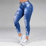 Ripped Hole Jeans for Women High Waist Denim Pants Mom Jeans Elasticity - Tania's Online Closet, LLC