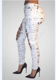 Ripped Jeans for Women Mid-waist Hole Chain Jeans Paint Destroyed Stretch Jeans - Tania's Online Closet, LLC
