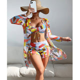 Women Swimsuit High Waist Bikini Set Three Piece Swimsuit