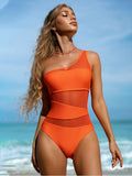 Sexy One shoulder Mesh Patchwork One-pieces Swimwear