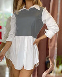 Asymmetrical Short Shirt Dress 2020 Turn-Down Collar Button Long Sleeve - Tania's Online Closet, LLC