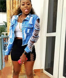 Denim Jacket Women Hole Style Long Sleeve Vintage Jeans jackets - Tania's Online Closet, LLC