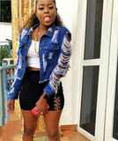 Denim Jacket Women Hole Style Long Sleeve Vintage Jeans jackets - Tania's Online Closet, LLC