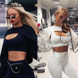Short Sweatshirts Women Long Sleeve Black White Sweatshirt Fashion Crop Top - Tania's Online Closet, LLC