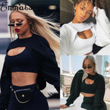 Short Sweatshirts Women Long Sleeve Black White Sweatshirt Fashion Crop Top - Tania's Online Closet, LLC