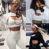 Short Sweatshirts Women Long Sleeve Black White Sweatshirt Fashion Crop Top - Tania's Online Closet, LLC