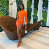 Simenual Wrap Side Split Bodycon Midi Dresses Long Sleeve for Women Fall 2021 - Tania's Online Closet, LLC