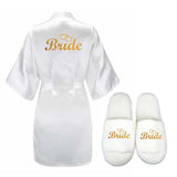 3pc set of glitter gold bride satin short bride robe slippers bridal sash  Bridal Party 2019 - Tania's Online Closet, LLC