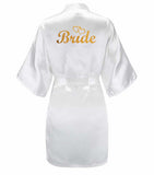 3pc set of glitter gold bride satin short bride robe slippers bridal sash  Bridal Party 2019 - Tania's Online Closet, LLC