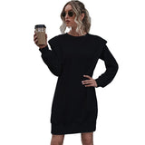 Solid Shoulder Pads Knitted Mini Women Dress - Tania's Online Closet, LLC